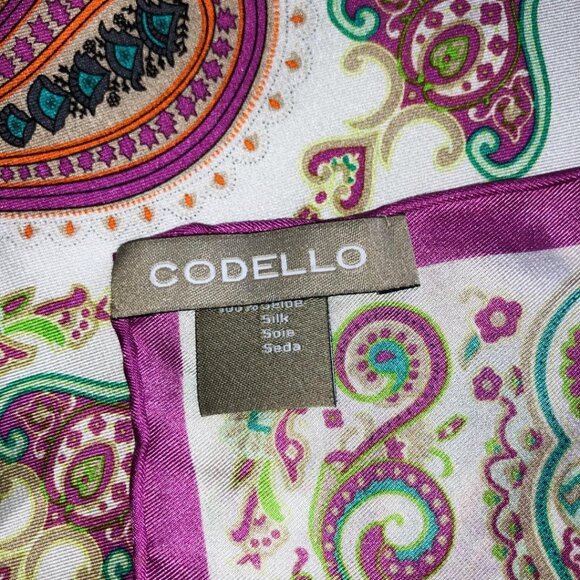 Codello Pink Paisley 100% Silk Scarf | Vibrant Boho Floral 21"x21" - Picture 7 of 12